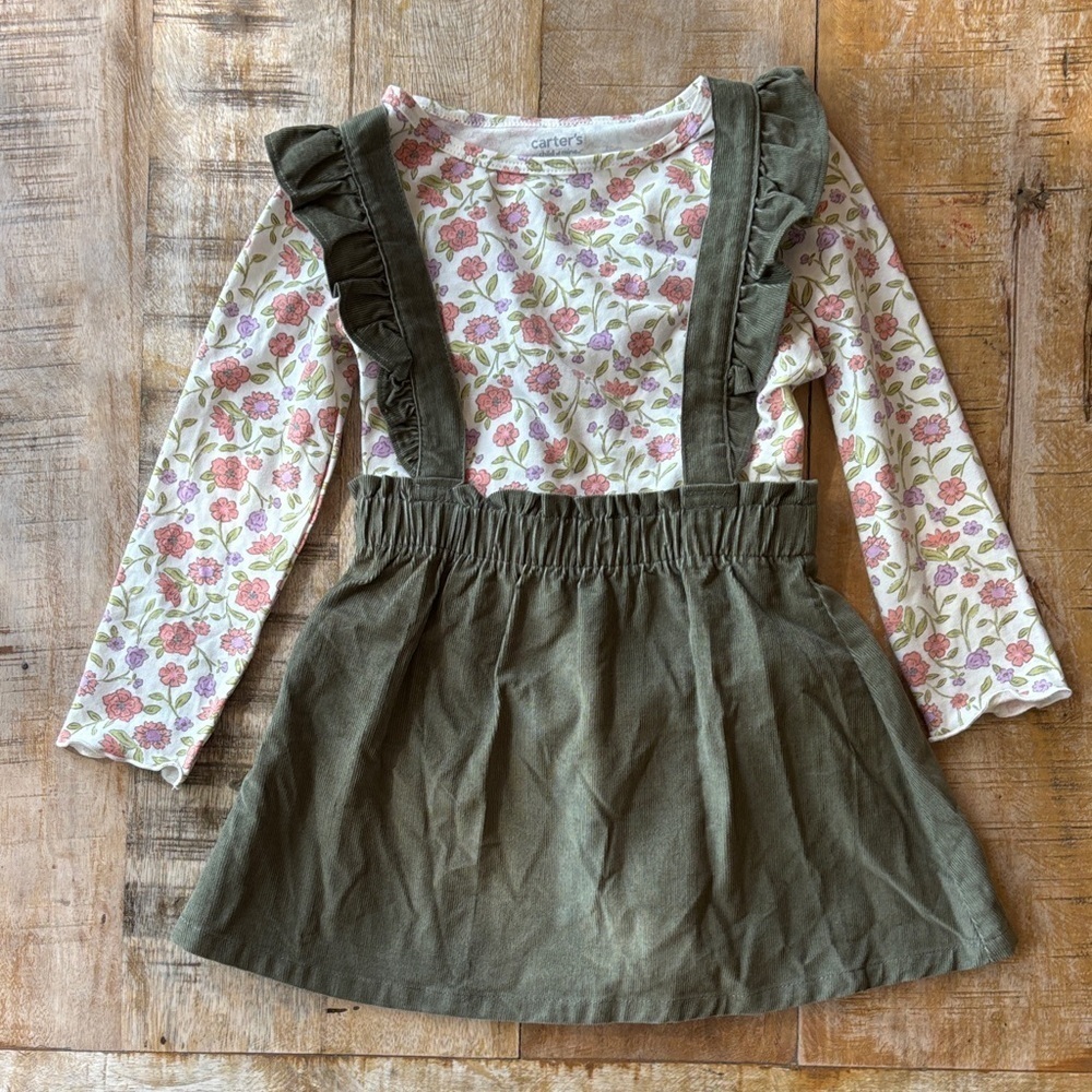 NWOT Carter's Floral Top with Corduroy Pinafore 3t